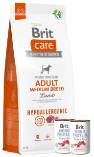 Brit Care Hypoallergenic Adult Medium Breed Lamb Sucha Karma dla psa op. 12kg + Brit Care Mono LambRice 2x400g GRATIS