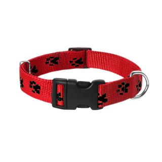 Chaba Obroża regulowana dla psa rozm. 20mm/28-46cm kolor czerwony w czarne łapki