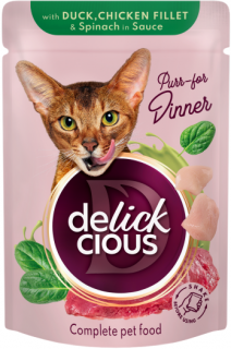Delickcious Adult Kaczka z Kurczakiem i Szpinakiem w sosie Mokra Karma dla kota op. 85g
