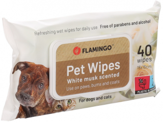 Flamingo Pet Wipes Chusteczki nawilżane Białe Piżmo dla psa i kota op. 40szt. WYPRZEDAŻ