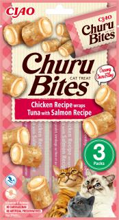 Inaba Ciao Churu Bites Chicken Wraps TunaSalmon Przysmak dla kota op. 3x10g + Inaba Ciao Churu 2x14g GRATIS