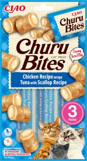 Inaba Ciao Churu Bites Chicken Wraps TunaScallop Przysmak dla kota op. 3x10g + Inaba Ciao Churu 2x14g GRATIS