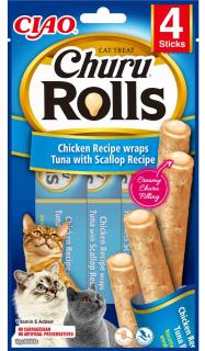Inaba Ciao Churu Rolls Chicken Wraps TunaScallop Przysmak dla kota op. 4x10g + Inaba Ciao Churu 2x14g GRATIS