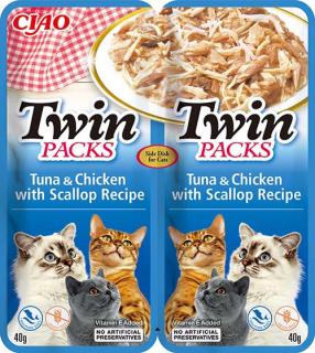 Inaba Ciao Twin Packs TunaChickenScallop Recipe Mokra Karma dla kota op. 2x40g + Inaba Ciao Churu 2x14g GRATIS