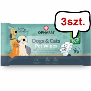 Opharm DogsCats Pet Wipes Chusteczki nawilżane dla psa i kota op. 48szt. Pakiet 3szt.