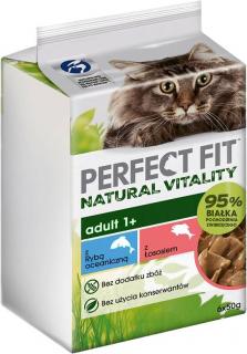 Perfect Fit Natural Vitality Adult 1+ ryba oceaniczna i łosoś w sosie Mokra Karma dla kota op. 6x50g