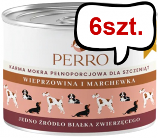 Perro Junior Wieprzowina z marchewką Mokra Karma dla szczeniaka op. 410g Pakiet 6szt.