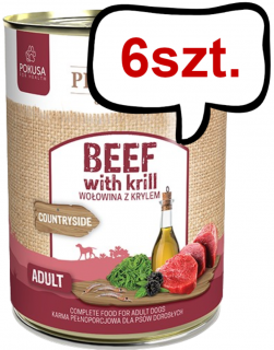 Pokusa Premium Selection Countryside Adult Wołowina z krylem Mokra Karma dla psa op. 400g Pakiet 6szt.