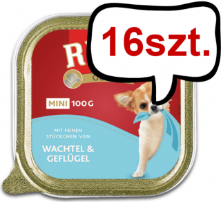 Rinti Gold Mini Przepiórka z drobiem (wachtelgeflugel) Mokra Karma dla psa op. 100g Pakiet 16szt.