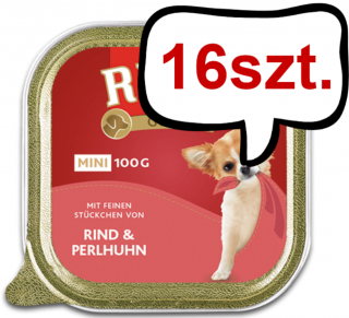 Rinti Gold Mini Wołowina z perliczką (rindperlhuhn) Mokra Karma dla psa op. 100g Pakiet 16szt.