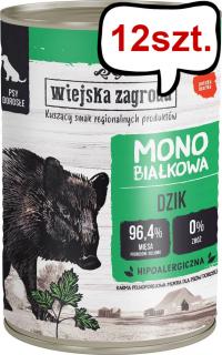 Wiejska Zagroda Monobiałkowa Dzik Mokra Karma dla psa op. 400g Pakiet 12szt.