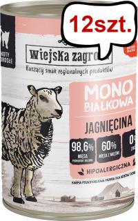 Wiejska Zagroda Monobiałkowa Jagnięcina Mokra Karma dla kota op. 400g Pakiet 12szt.