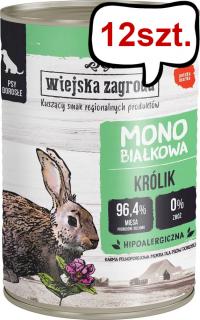 Wiejska Zagroda Monobiałkowa Królik Mokra Karma dla psa op. 400g Pakiet 12szt.