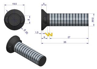 Śruba kpl. płużna dwunoskowa M12x35 mm kl.12.9 Waryński (   25 ) [W-173121235]