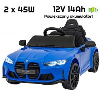 Auto Na Akumulator BMW M4 Niebieskie 2x45W + POWIĘKSZONY AKUMULATOR 12V 14AH