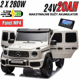 Auto na akumulator Mercedes Benz G63 AMG STRONG 2x280W CICHE SILNIKI 24V Biały + MP4 + POWIĘKSZONY AKUMULATOR 24V20Ah