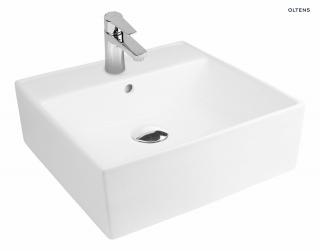 Oltens Hyls umywalka 47cm nablatowa kwadratowa z powłoką SmartClean biała 41809000