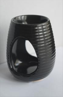Ceramiczny kominek do wosków i olejków czarny w prążki