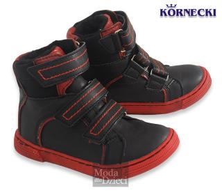 Zimowe buty czarne z dodatkiem czerwieni