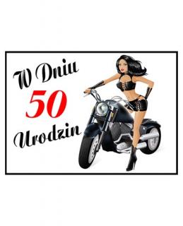 Opłatek waflowy Kobieta na motorze 50 ur prostokąt