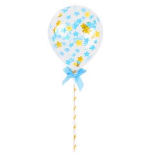 TOPPER Balon konfetti niebieski patyczek tort 1 sz