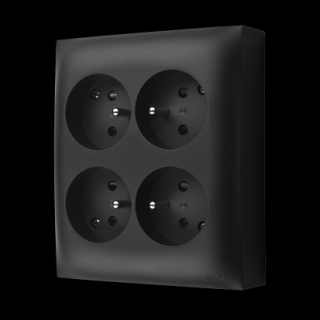 AQUACLICK Gniazdo 4-krotne [2x2] natynkowe z uziemieniem 4x, IP20, zaciski śrubowe, czarny mat [5]
