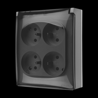 AQUACLICK Gniazdo 4-krotne [2x2] natynkowe z uziemieniem 4x, z przesłonami torów prądowych, IP44, klapka dymna, szybkozłącza, szary [5]