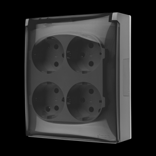 AQUACLICK Gniazdo 4-krotne [2x2] natynkowe z uziemieniem typu schuko, z przesłonami torów prądowych, IP44, klapka dymna, szybkozłącza, szary [5]