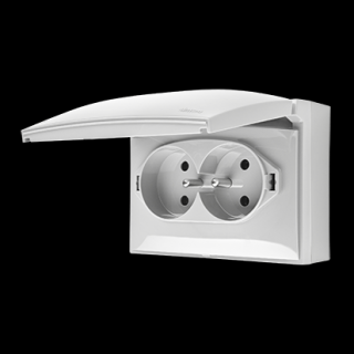 AQUACLICK Gniazdo podwójne kompaktowe natynkowe z uziemieniem 2x, IP44, klapka biała, zaciski śrubowe, biały [5]
