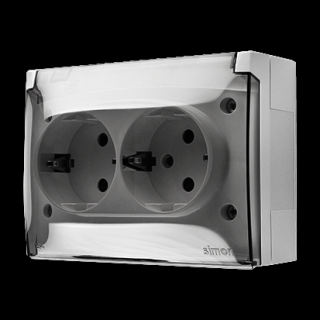 AQUACLICK Gniazdo podwójne kompaktowe natynkowe z uziemieniem typu schuko, IP44, klapka dymna, zaciski śrubowe, biały [5]