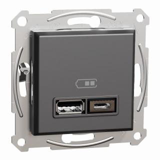 ASFORA  Gniazdo ładowarki USB A+C 2,4A, bez r.,antracyt