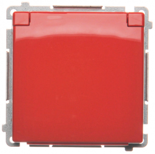 BASIC MODUŁ Gniazdo pojedyncze z uziemieniem 2P+Z z przesłonami torów prądowych, z klapką czerwoną, IP44, zaciski śrubowe, czerwony [10]