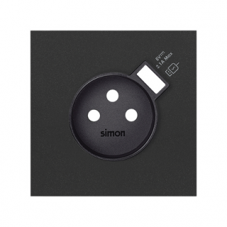 SIMON 100 Panel 1-krotny: 1 gniazdo z uziemieniem 2P+Z ze zintegrowaną ładowarką 1xUSB, czarny mat [1]