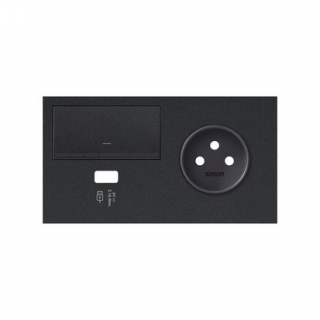 SIMON 100 Panel 2-krotny: 1 gniazdo z uziemieniem 2P+Z + 1 ściemniacz + 1 ładowarka USB , czarny mat [1]