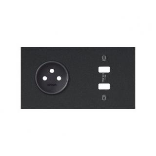 SIMON 100 Panel 2-krotny: 1 gniazdo z uziemieniem 2P+Z + 2x1 ładowarka USB SmartCharge 2x 2.1 A, czarny mat [1]