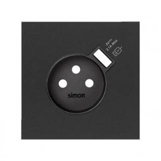 SIMON 100 Pokrywa do gniazda 2P+Z ze zintegrowaną ładowarką 1xUSB, czarny mat [1]