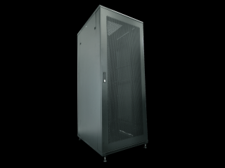 Szafa serwerowa 42U 19" 600x1000, drzwi przednie szklane, drzwi tylne stalowe perforowane, zamek, 4belki nośne, 4 regulowane stopki, do samodzielnego