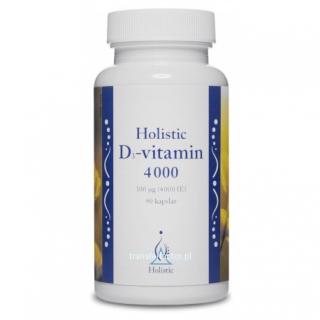 Naturalna Witamina D Holistic 4000UI - 90 tabl Holistic D-vitamin 100 µg (4000 IU) 90 kapsułek NATURALNA WITAMINA D3 CHOLEKALCYFEROL z lanoliny