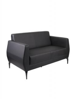 Dwuosobowa sofa Basco Black 2, do biura, do recepcji, do lobby, skórzana, ekoskóra, czarna