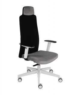 Fotel Mike W Grospol - biurowy, obrotowy, siatkowy, z zagłówkiem, białe krzesło do biurka
