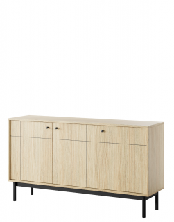 Komoda trzydrzwiowa Japandi (K154), dąb linea, do salonu, drewniana