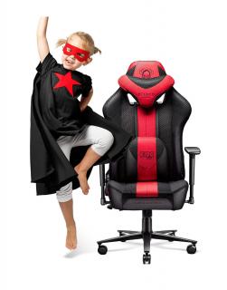 Krzesło do biurka dla dziecka Diablo X-Player Kids: Karmazynowo-antracytowe, fotel gamingowy