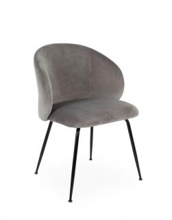 Krzesło Ganta do jadalni, tapicerowane, welurowe, szare na czarnych metalowych nóżkach
