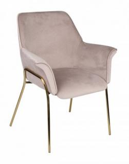 Krzesło Sofia ze złotymi nóżkami, tapicerowane tkaniną welwetową w kolorze beżowym, pudrowym