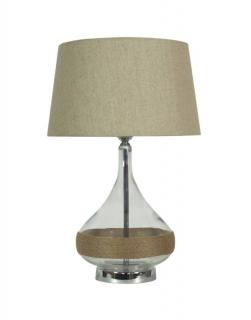 Lampa stołowa beżowe płótno 40x62cm Eco 41-21502, szklana lampa