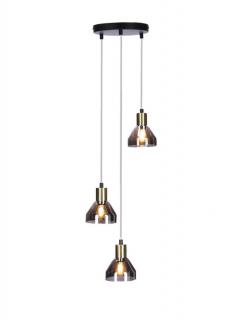 Lampa wisząca Gregory 3xE14 (33-78995), odymione szkło, industrialna, złota