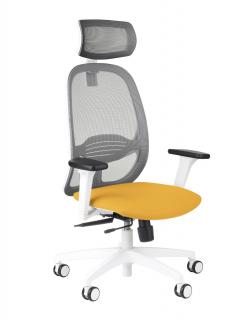 Limited Edition - Krzesło biurowe Nodi WS HD Grafit z żółtym siedziskiem - biały stelaż, siatkowe oparcie, idealne dla dzieci, czy do domowego biura