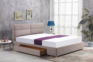 Łóżko Merida 160x200 - beżowy, do sypialni, do spania, tapicerowany zagłówek, szuflada