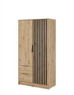Szafa na ubrania Nelly 2D: dąb artisan z lamelami 105 cm, do przedpokoju, garderoby