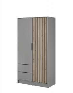 Szafa na ubrania Nelly 2D: szara z lamelami 105 cm, do garderoby
